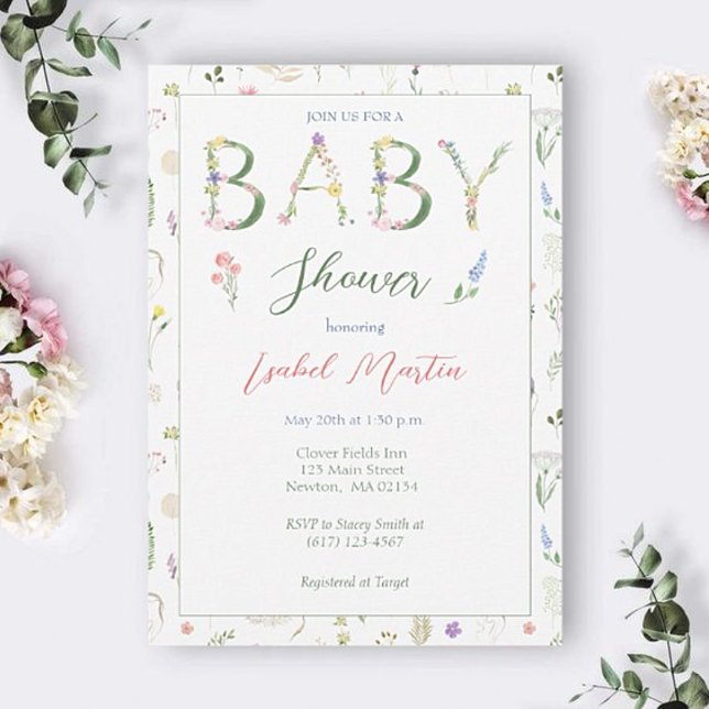 Invitation Baby shower Alphabet Floral (Créateur téléchargé)