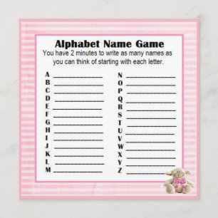 Invitation Baby shower Alphabet Nom et jeu de Bingo Agneau ro