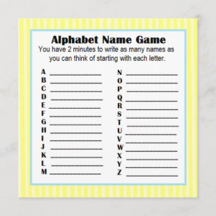 Invitation Baby shower Alphabet Nom Jeu BINGO Jaune & Bleu