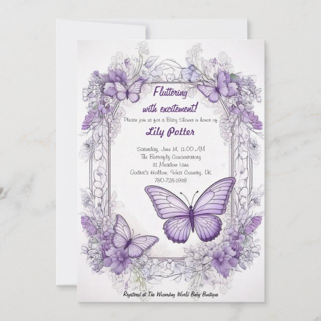 Invitation Baby shower Amethyst Wings (Devant)