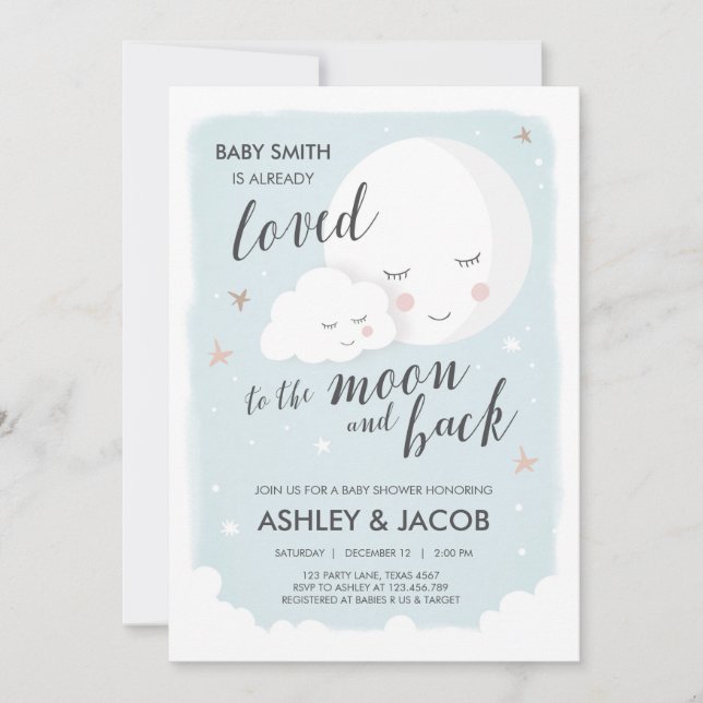 Invitation Baby shower amoureux de la Lune et de l'Invitation (Devant)