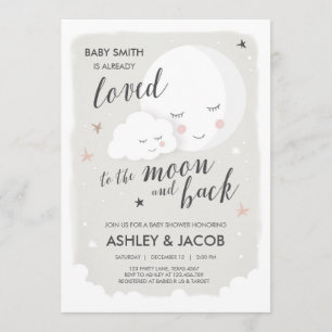 Invitation Baby shower amoureux de la Lune et de l'Invitation