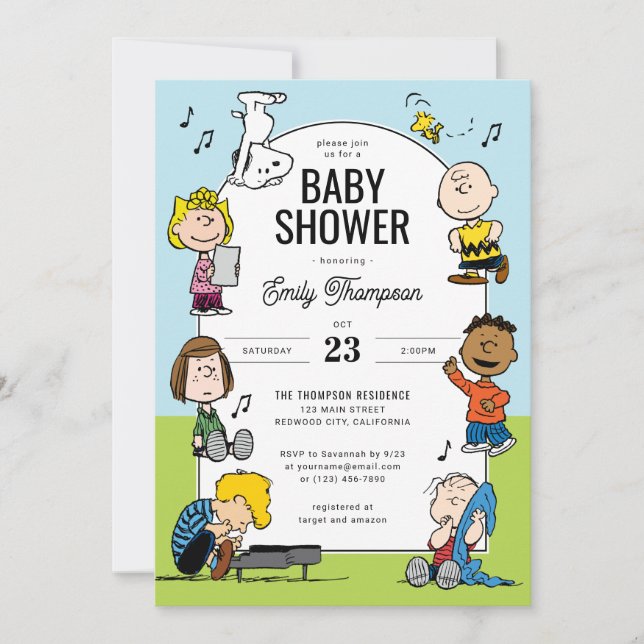 Invitation Baby shower amusant de caractère cacahuètes (Devant)