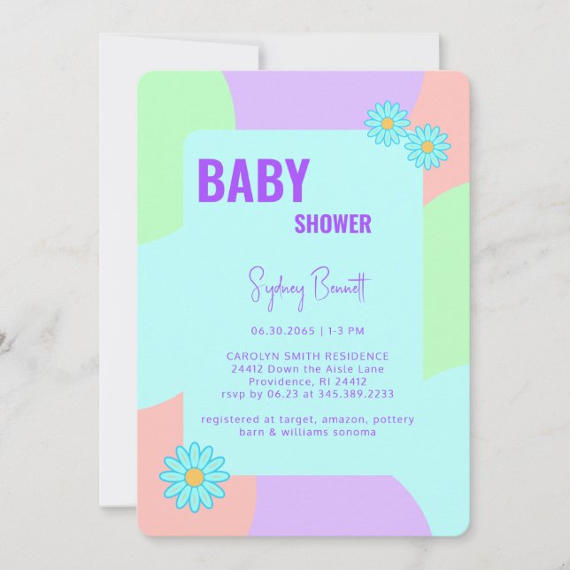 Invitation Baby shower amusant Retro Neon Colors (Devant)
