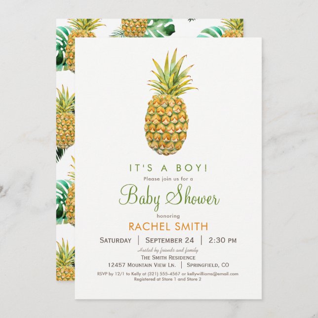 Invitation Baby shower ananas (Devant / Derrière)