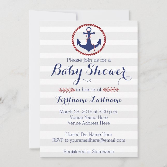 Invitation Baby shower Ancre nautique (Devant)