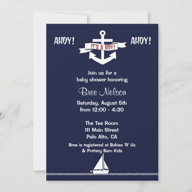 Invitation Baby shower Ancre nautique :Invitation (Devant)