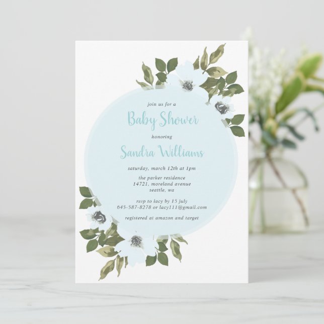 Invitation Baby shower Anémonique frais invitation_Bleu (Debout devant)