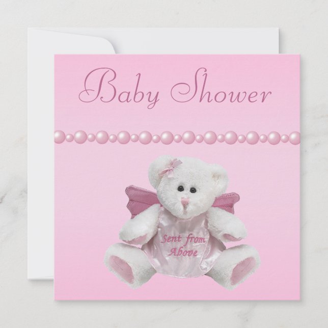 Invitation Baby shower Angel Teddy, Baby Shots & Pearls (Devant)