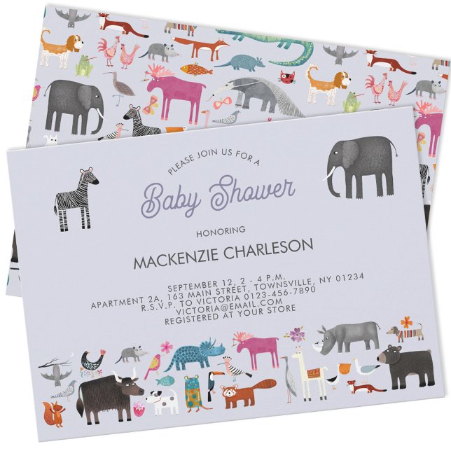 Invitation Baby shower animal (Animal Menagerie fun safari, zoo, jungle, wild and pet animal themed baby shower invitation)