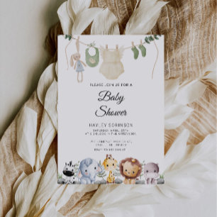 Invitation Baby shower animal bébé   Suspendre les vêtements 