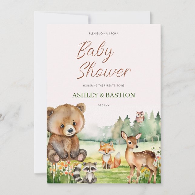 Invitation Baby shower animal blanc neutre mignon (Devant)
