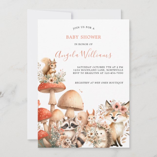 Invitation Baby shower animal de bois mou (Devant)
