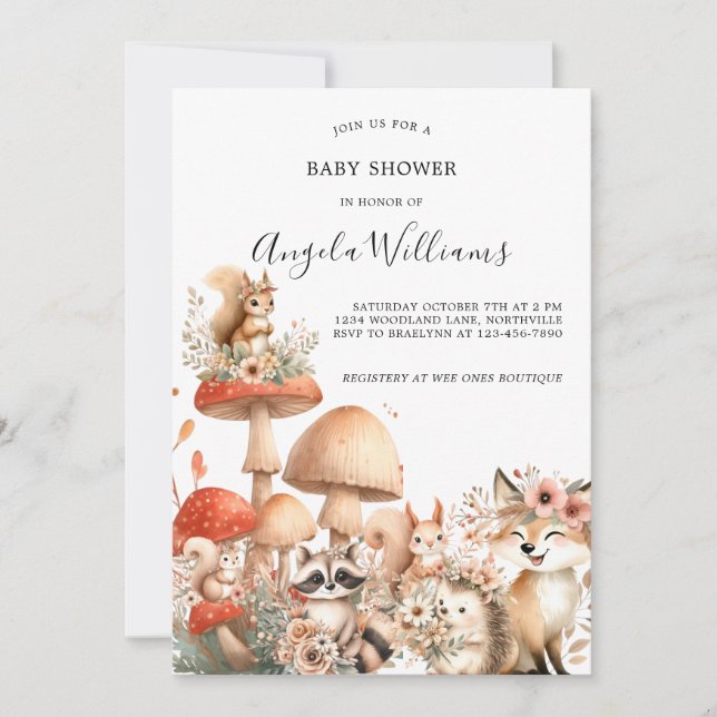 Invitation Baby shower animal de bois mou (Devant)