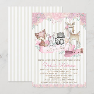 Invitation Baby shower animal de fille de région boisée douce