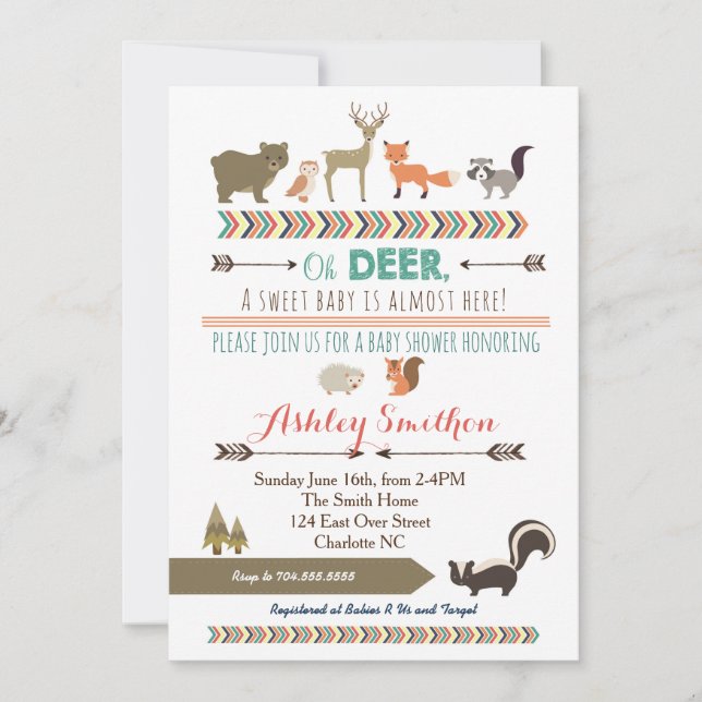 Invitation Baby shower animal de forêt (Devant)