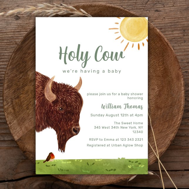 Invitation Baby shower animal de la ferme de la vache Sainte (Holy Cow Farm Animal Baby Shower Invitation)