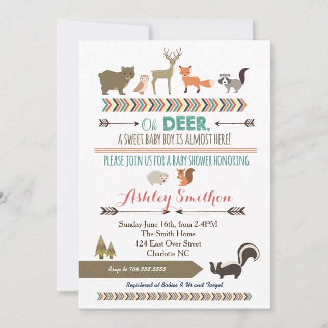 Invitation Baby shower animal de la forêt (Devant)