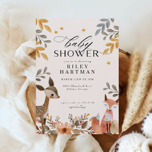 Invitation Baby shower animal de la forêt de mûte Boho