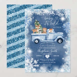 Invitation Baby shower animal de la forêt de Snowflake blanc