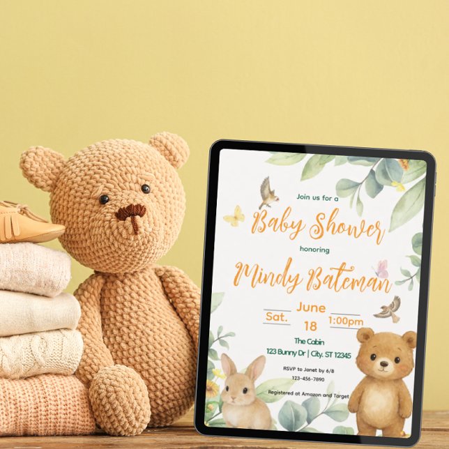 Invitation Baby shower animal de la forêt mignonne (Créateur téléchargé)