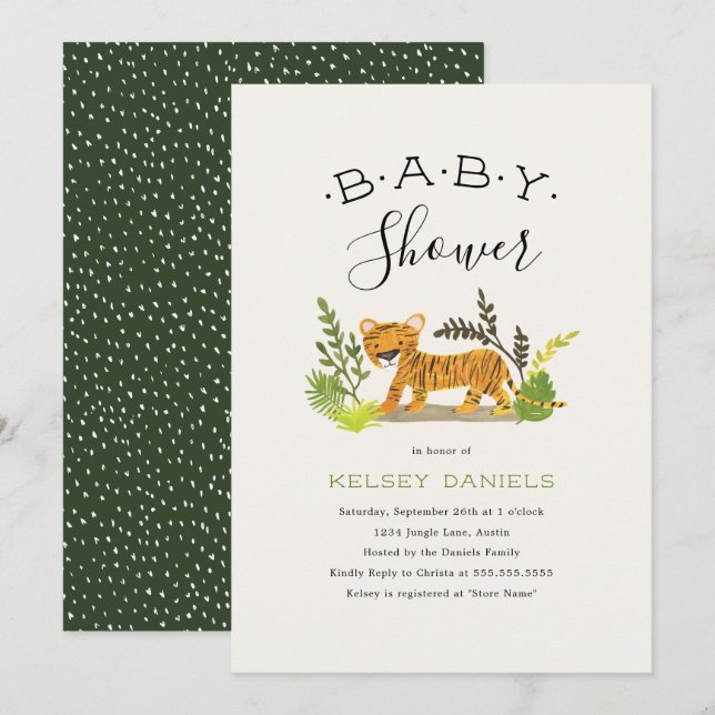 Invitation Baby shower animal de la jungle (Devant / Derrière)