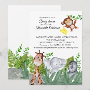 Invitation Baby shower animal de la jungle mignonne