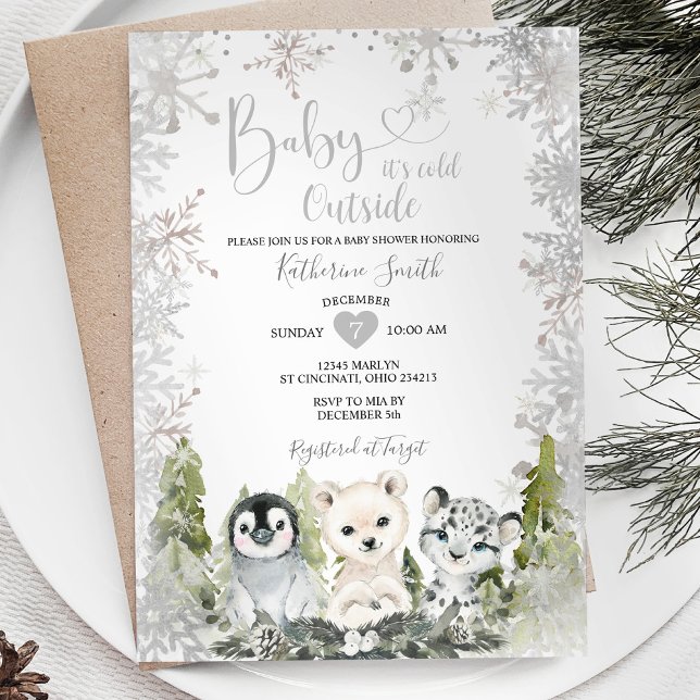 Invitation Baby shower animal de l'Arctique d'hiver Flammes d (Créateur téléchargé)