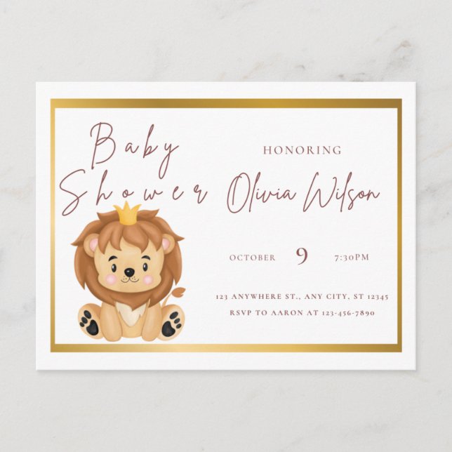 invitation baby shower animal d'or (Devant)