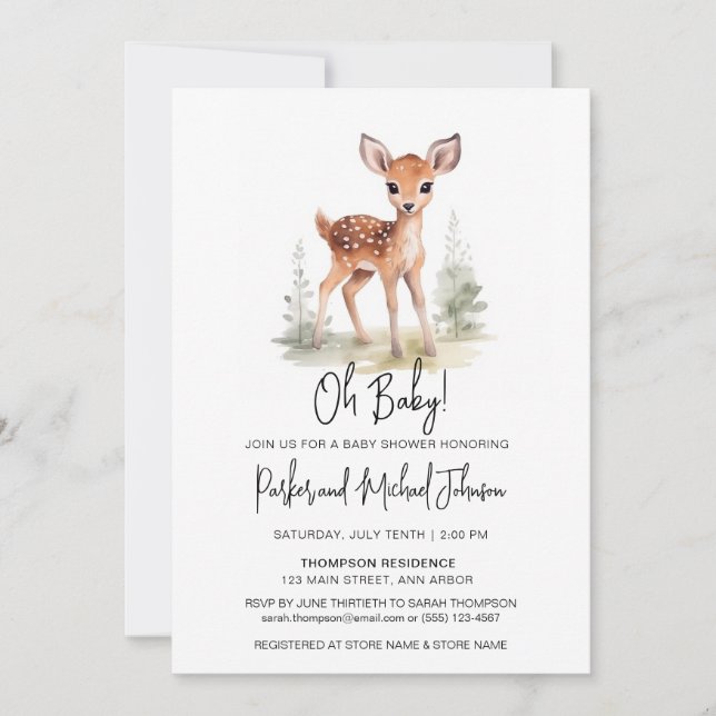 Invitation Baby shower animal du cerf de bébé (Devant)