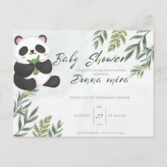 invitation baby shower, animal, panda (Devant)