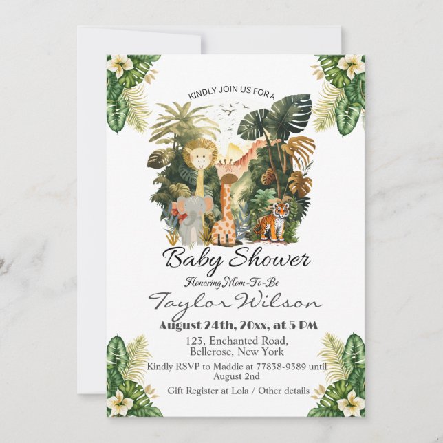 Invitation Baby shower animalier de la Jungle de Boho (Devant)