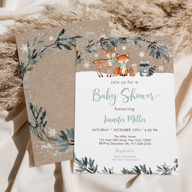 Invitation Baby shower animalier hivernal neige (Créateur téléchargé)