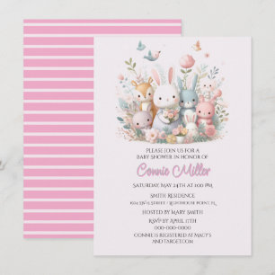 Invitation Baby shower animalier Pastel Pink Woodland