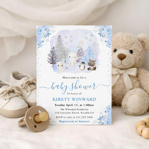 Invitation Baby Shower Animaux Arctiques Hiver Aquarelle