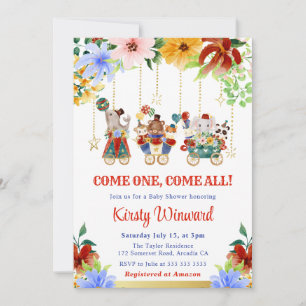 Invitation Baby Shower Animaux de Cirque Floral Aquarelle