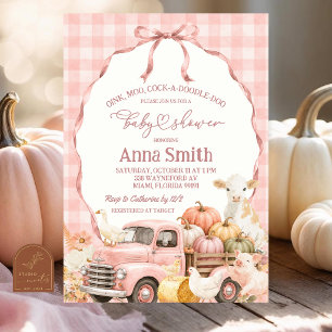 Invitation Baby Shower Animaux de Ferme Gingham Rose Pâle