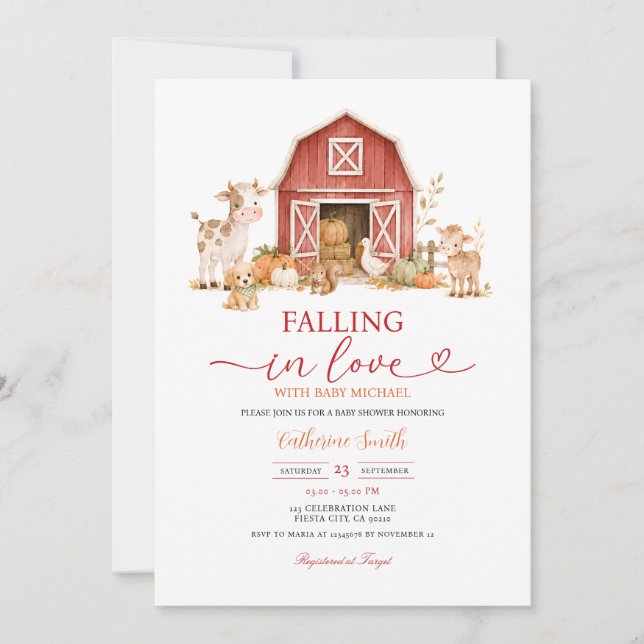 Invitation Baby Shower Animaux de la Ferme d'Automne (Devant)