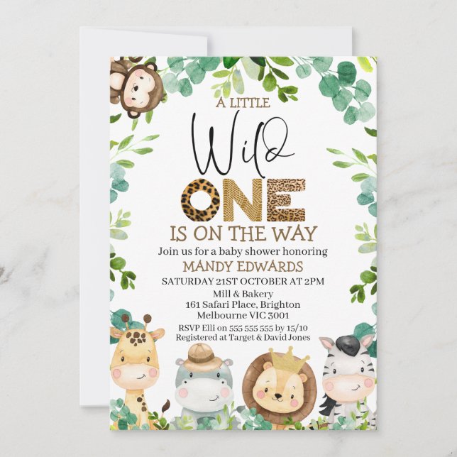Invitation Baby shower Animaux de Safari nature mignonne (Devant)