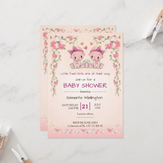Invitation baby shower announcement for TWIN Girls