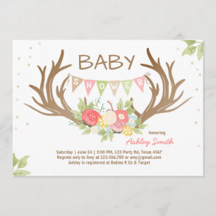 Invitation Baby shower Antler Deer Bois Floral