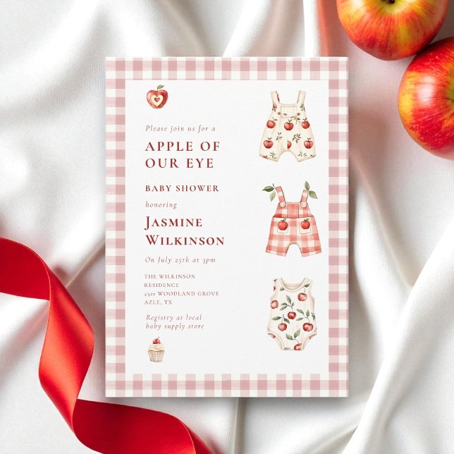 Invitation Baby shower Apple En vichy rose (Créateur téléchargé)