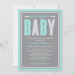 Invitation Baby Shower Aqua Bleu Douce Typographie en Gras