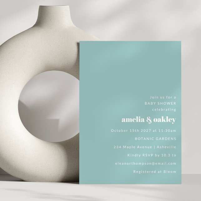Invitation Baby shower Aqua Blue Minimalist Couples (Créateur téléchargé)