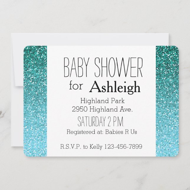 Invitation Baby shower Aqua Parties scintillant Ombre (Devant)
