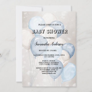 Invitation Baby shower Aquarelle Bleu Bleu Blancs