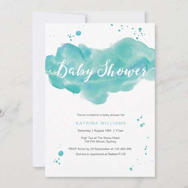 invitation baby shower | Aquarelle d'Aqua (Devant)