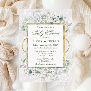 Invitation Baby Shower aquarelle Eucalyptus et verdure