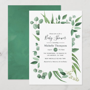 Invitation Baby-Shower aquarelle Eucalyptus Verdure