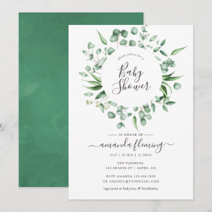 Invitation Baby-Shower aquarelle Eucalyptus Verdure